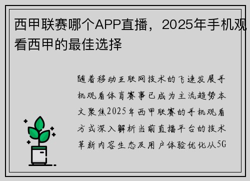 西甲联赛哪个APP直播，2025年手机观看西甲的最佳选择
